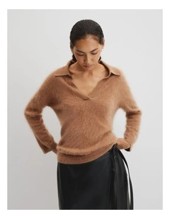 Fluffy Collared Knit in Light Cognac