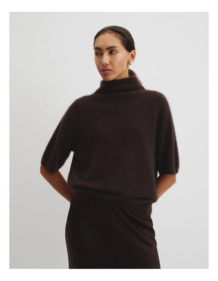 Short Sleeve Fluffy Knit in Cocoa Bean image 2