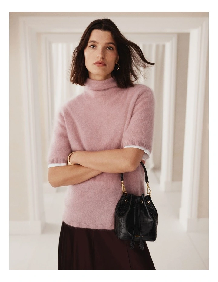 Short Sleeve Fluffy Knit Jumper in Geranium image 2