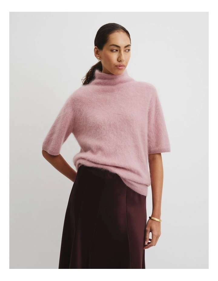 Short Sleeve Fluffy Knit Jumper in Geranium image 3