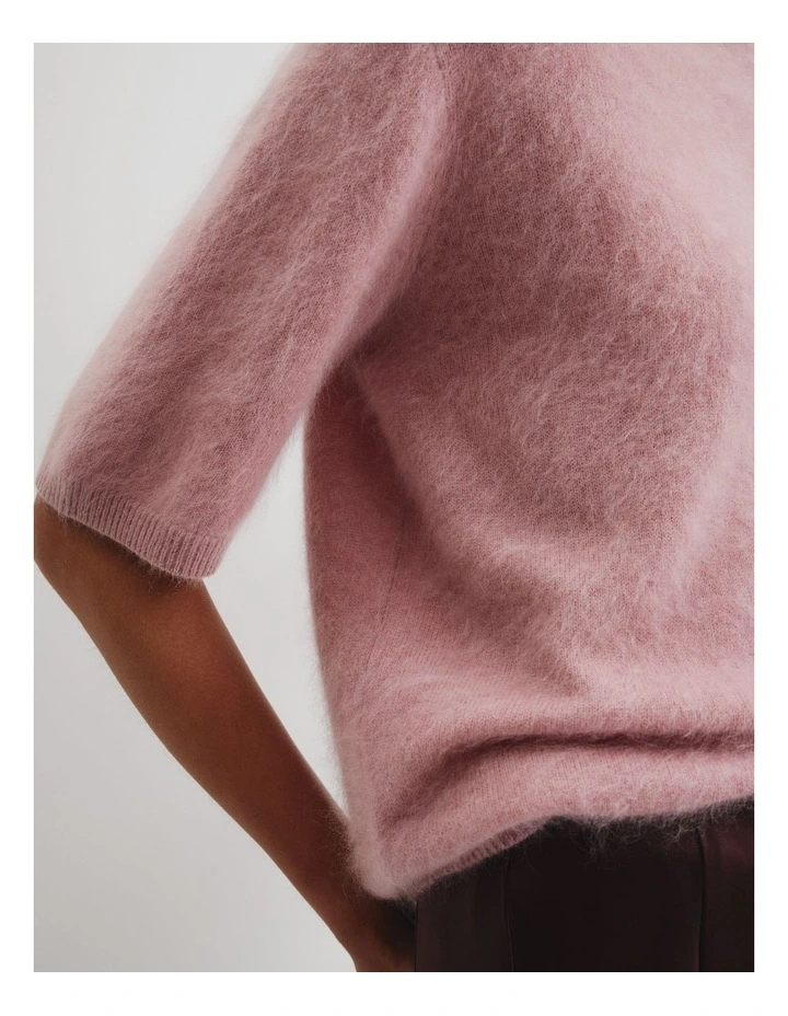 Short Sleeve Fluffy Knit Jumper in Geranium image 4