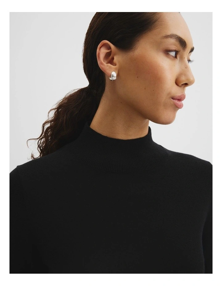 Short Sleeve Wool Silk Knit Jumper in Black image 2