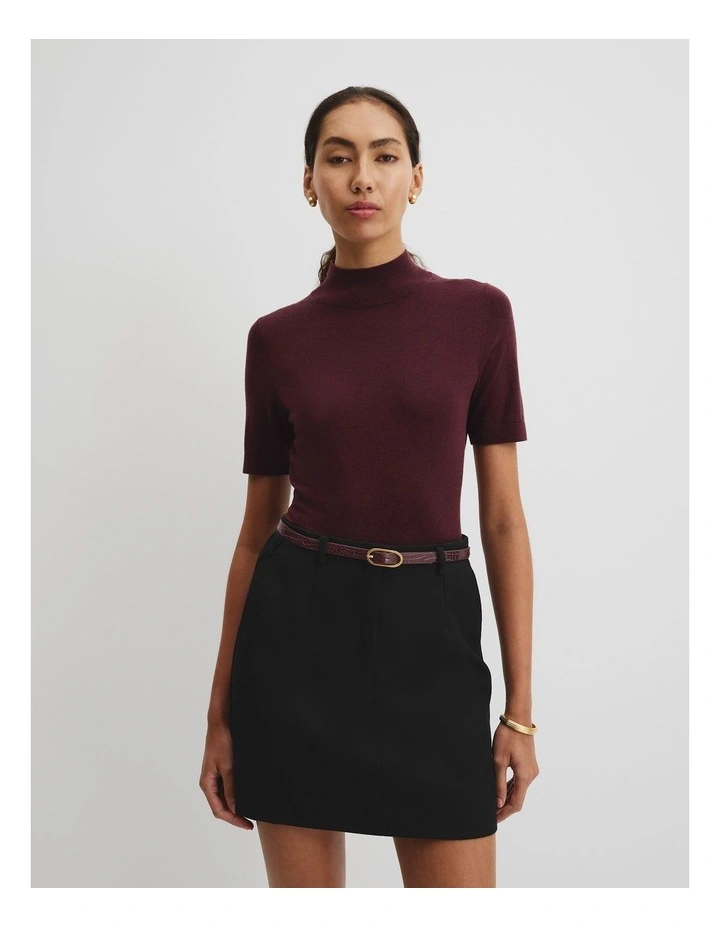 Short Sleeve Wool Silk Knit Jumper in Plum image 1