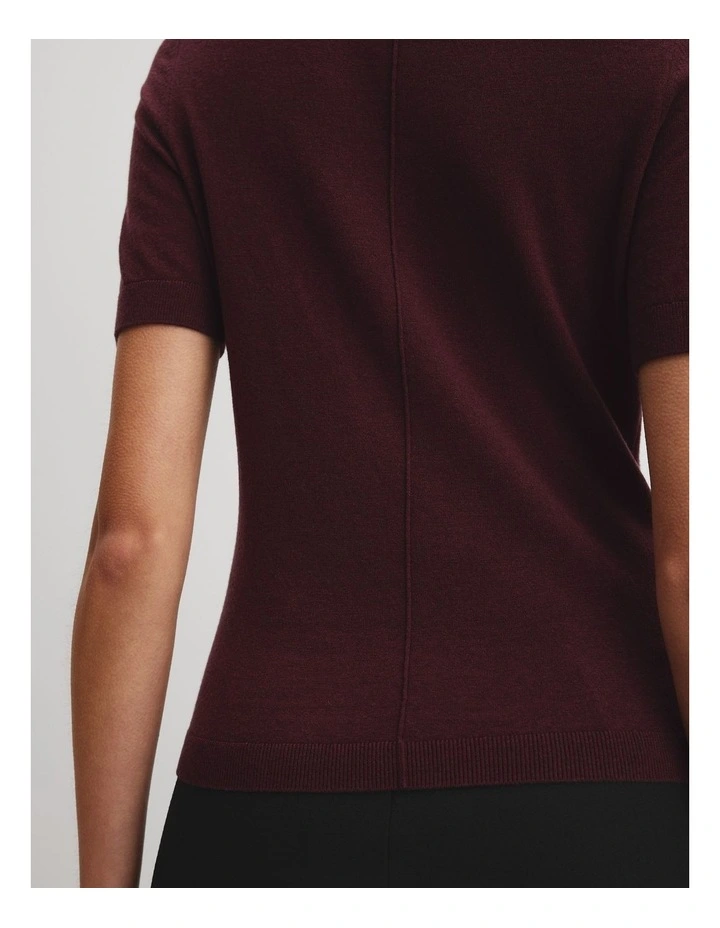 Short Sleeve Wool Silk Knit Jumper in Plum image 3