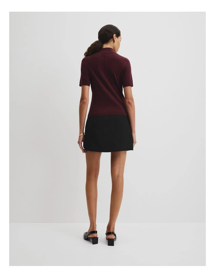 Short Sleeve Wool Silk Knit Jumper in Plum image 4