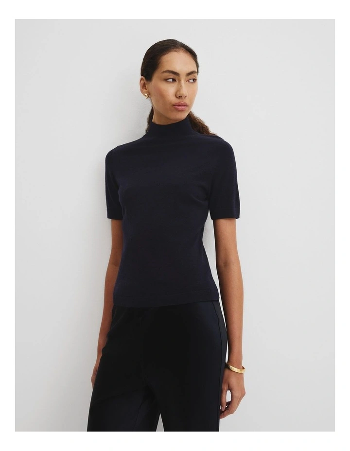 Short Sleeve Wool Silk Knit in Twilight image 1