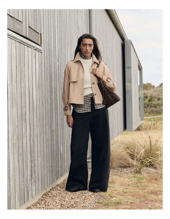 Crop Swing Trench Jacket in Almond image 2