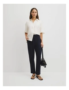 Pleated Tapered Pant in Navy