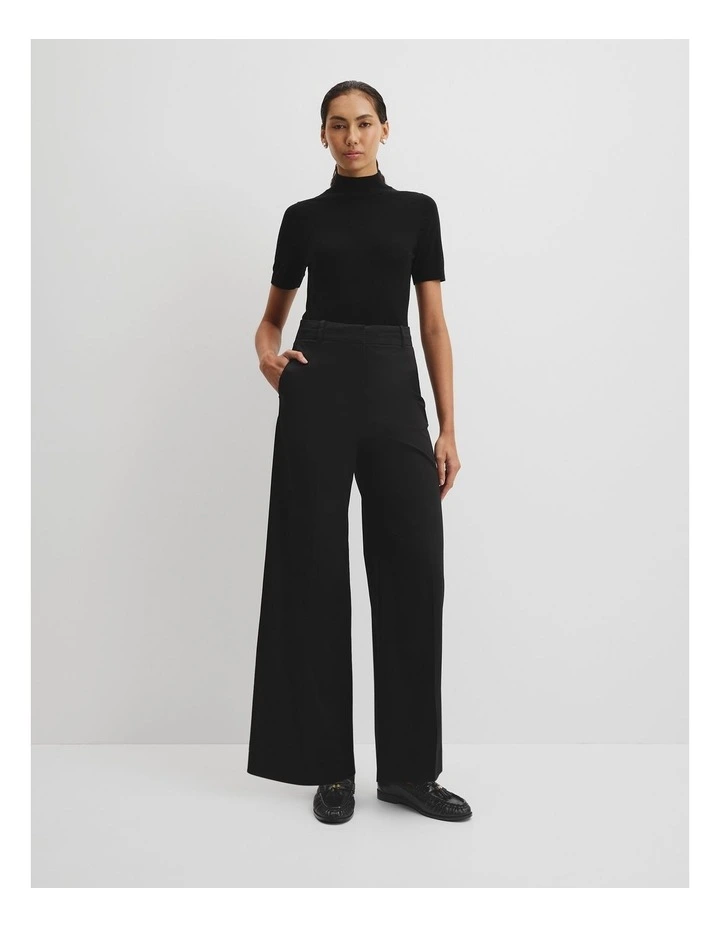 Cotton Sateen Wide Pant in Black image 1