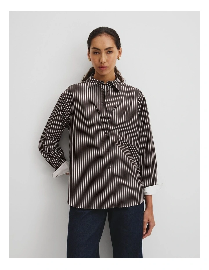 Australian Cotton Stripe Oxford Shirt in Chocolate Stripe image 1