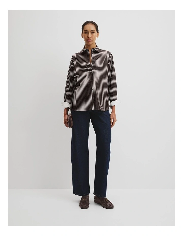 Australian Cotton Stripe Oxford Shirt in Chocolate Stripe image 2