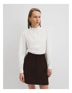 Long Sleeve Ruffle Shirt in Antique White