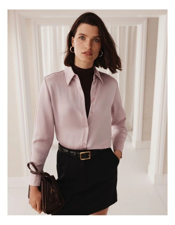 Satin Shirt in Smokey Lilac image 2