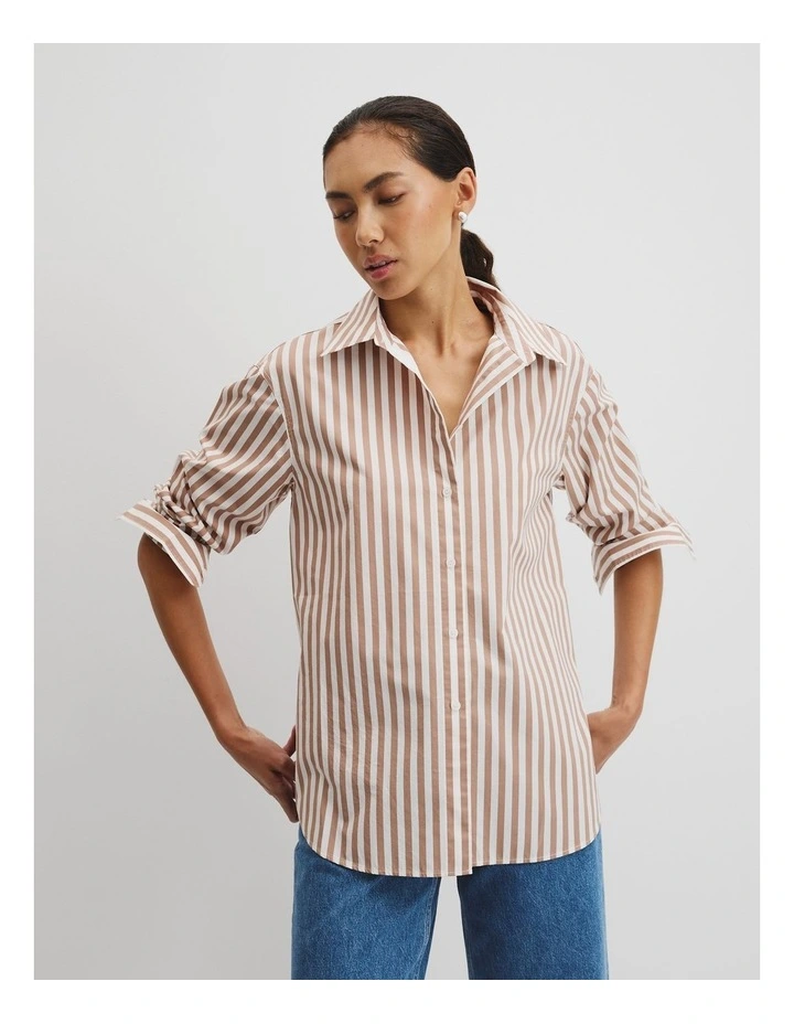 Australian Cotton Classic Stripe Shirt in Tan Stripe image 1