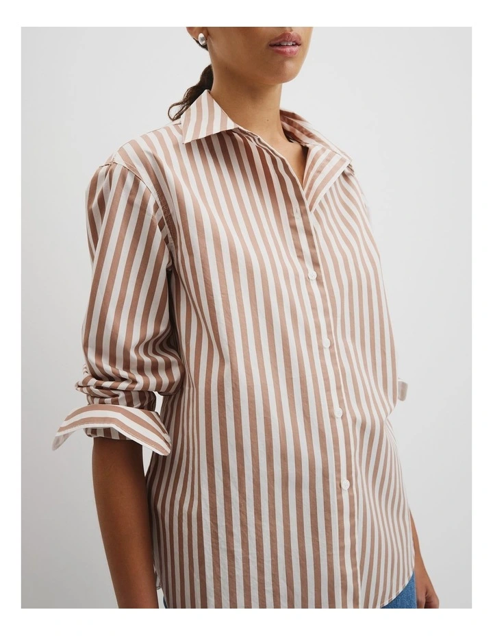 Australian Cotton Classic Stripe Shirt in Tan Stripe image 2