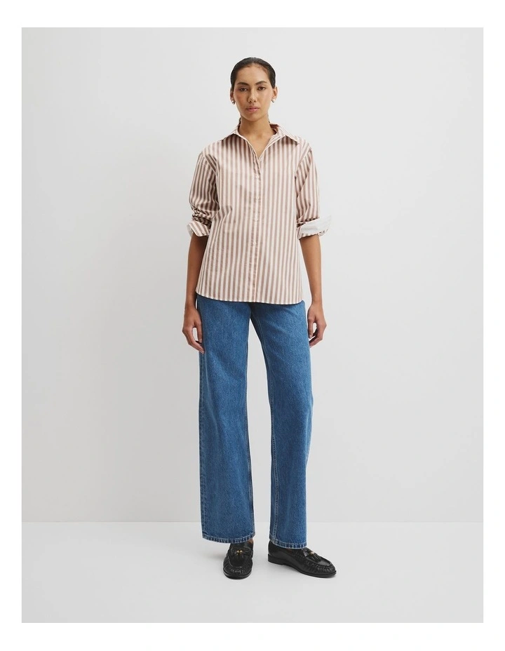 Australian Cotton Classic Stripe Shirt in Tan Stripe image 3