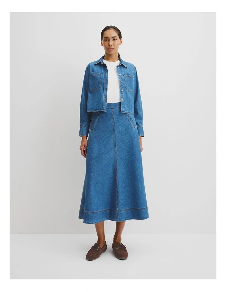 Lightweight Denim Midi Skirt in Mid Blue Wash image 2