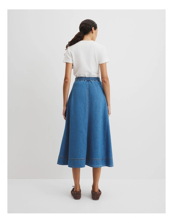 Lightweight Denim Midi Skirt in Mid Blue Wash image 4