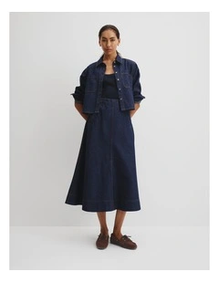 Lightweight Denim Midi Skirt in Indigo Rinse