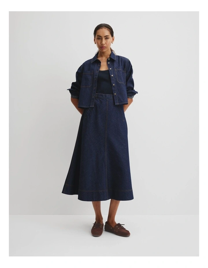 Lightweight Denim Midi Skirt in Indigo Rinse image 1