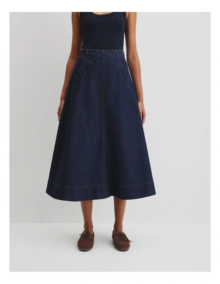 Lightweight Denim Midi Skirt in Indigo Rinse image 2