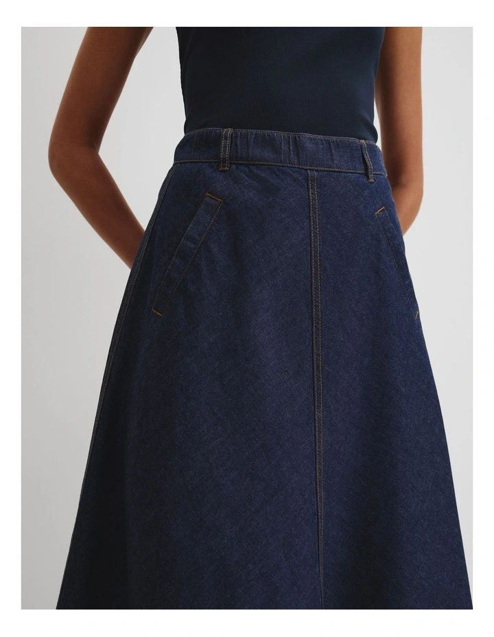 Lightweight Denim Midi Skirt in Indigo Rinse image 3