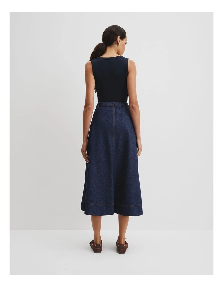 Lightweight Denim Midi Skirt in Indigo Rinse image 4