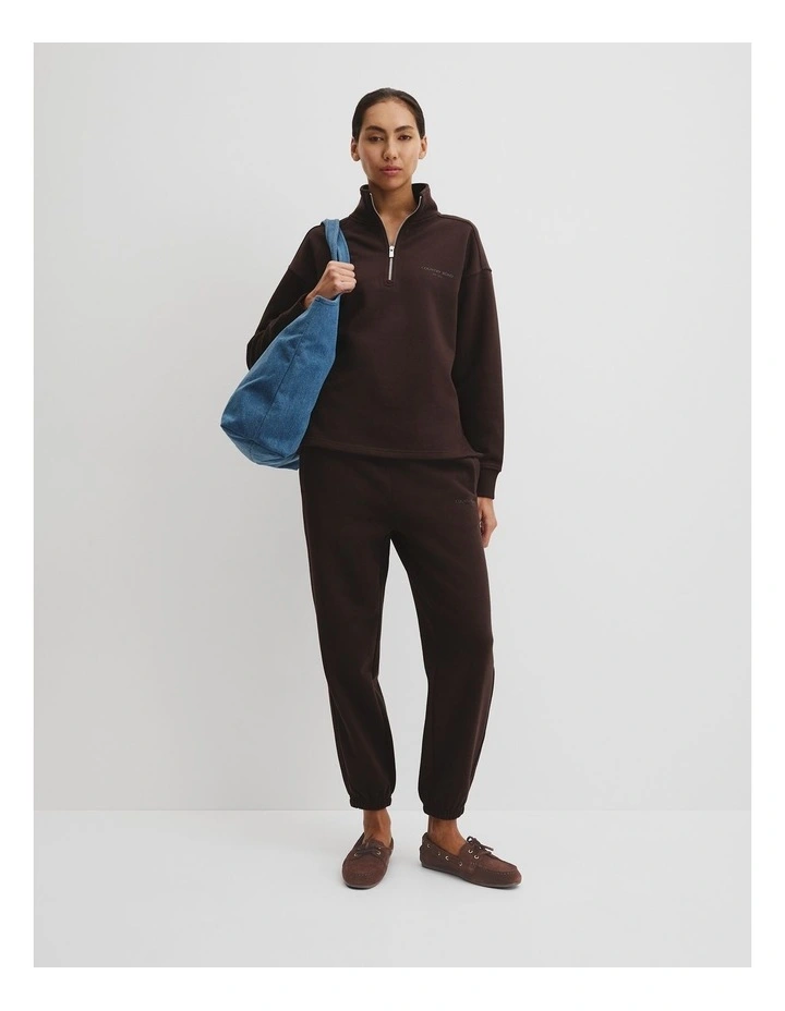 Australian Good Earth Cotton Zip Neck Sweat in Cocoa Bean image 1