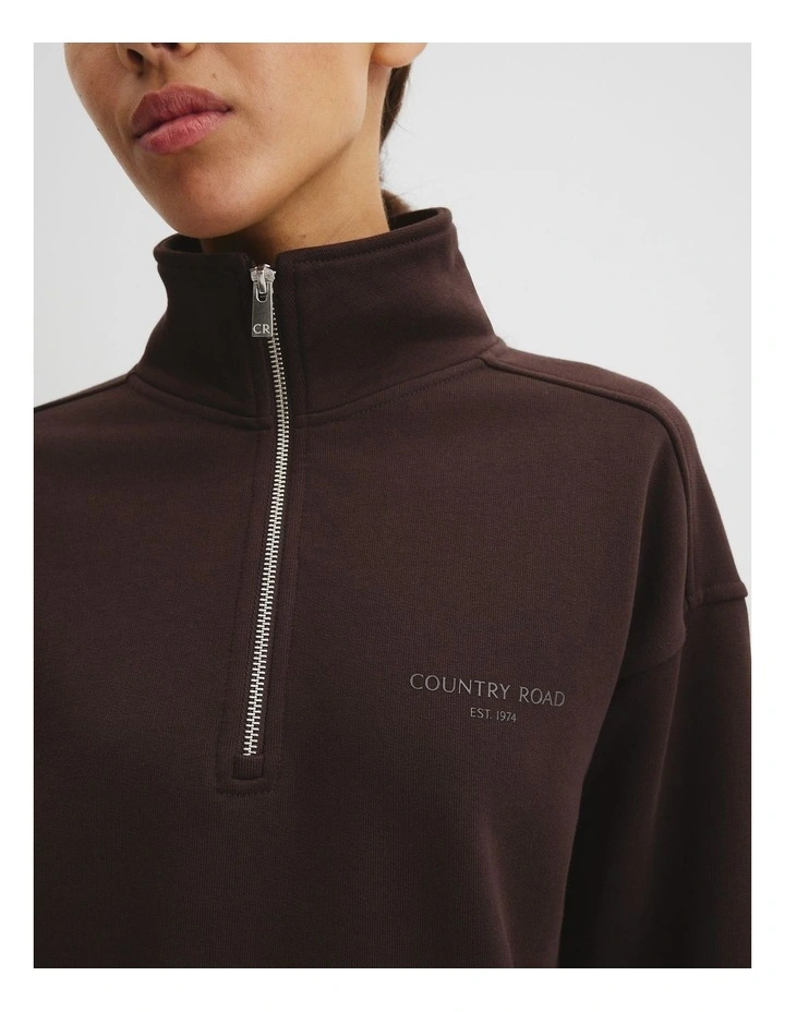 Australian Good Earth Cotton Zip Neck Sweat in Cocoa Bean image 2