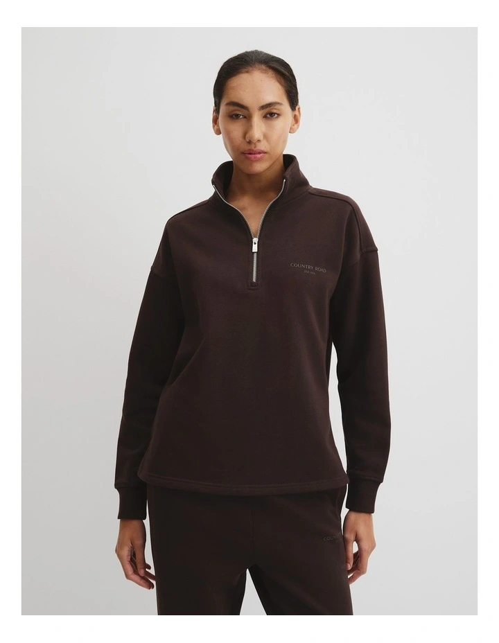 Australian Good Earth Cotton Zip Neck Sweat in Cocoa Bean image 3