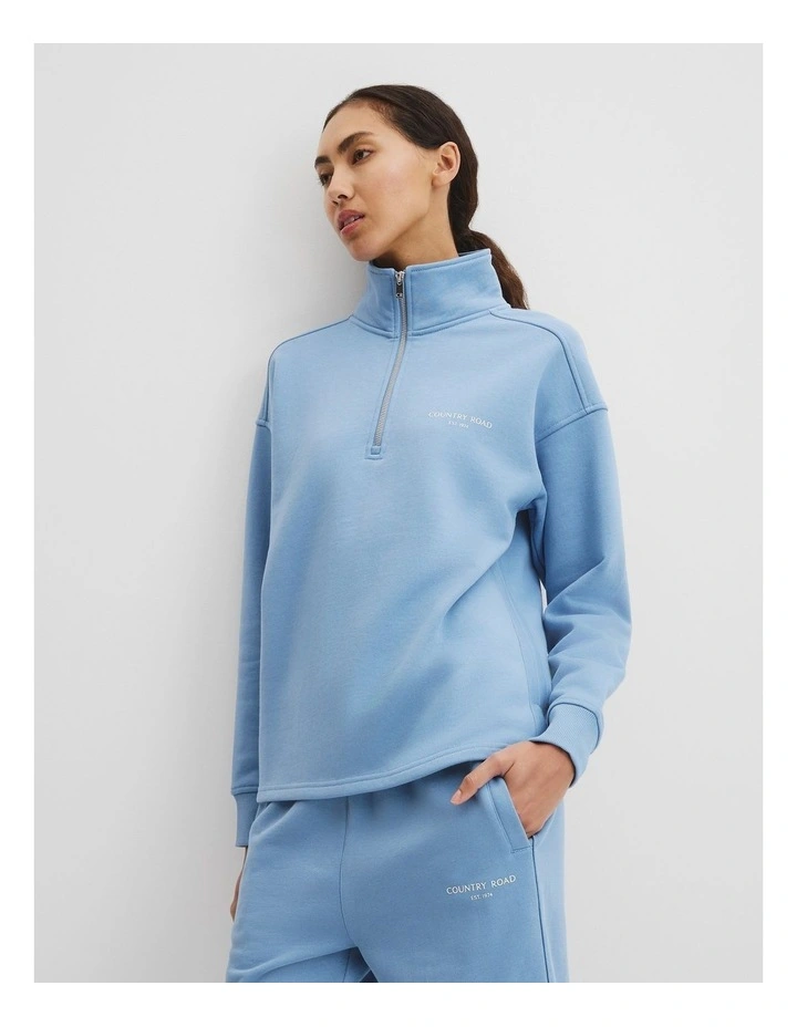 Australian Good Earth Cotton(TM) Zip Neck Sweat in Storm Blue image 1