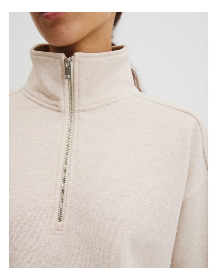 Australian Good Earth Cotton Zip Neck Sweat Top in Nougat Marle image 2