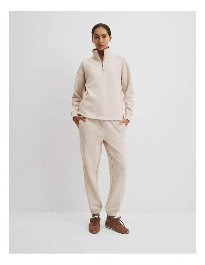 Australian Good Earth Cotton Zip Neck Sweat Top in Nougat Marle image 3