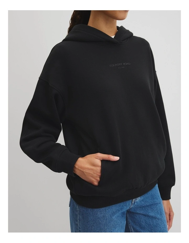 Australian Good Earth Cotton Pull Over Hooded Sweat Top in Black image 3