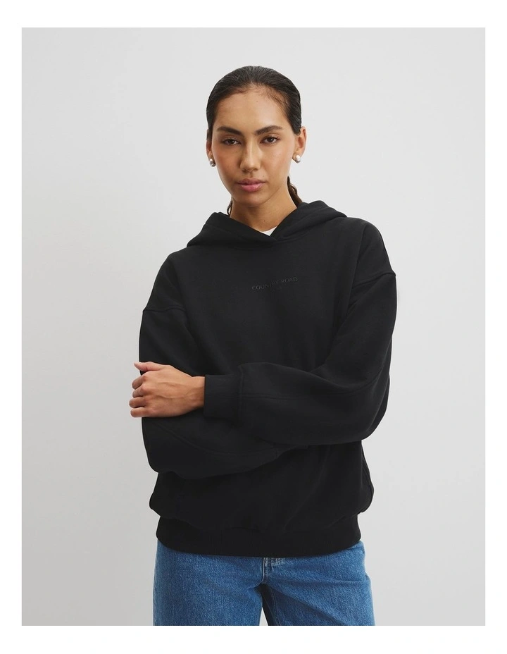 Australian Good Earth Cotton Pull Over Hooded Sweat Top in Black image 4
