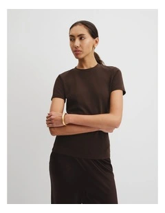 Australian Cotton Blend Fitted T-shirt in Cocoa Bean