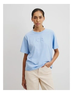 Australian Cotton Cr Logo T-shirt in Light Storm Blue
