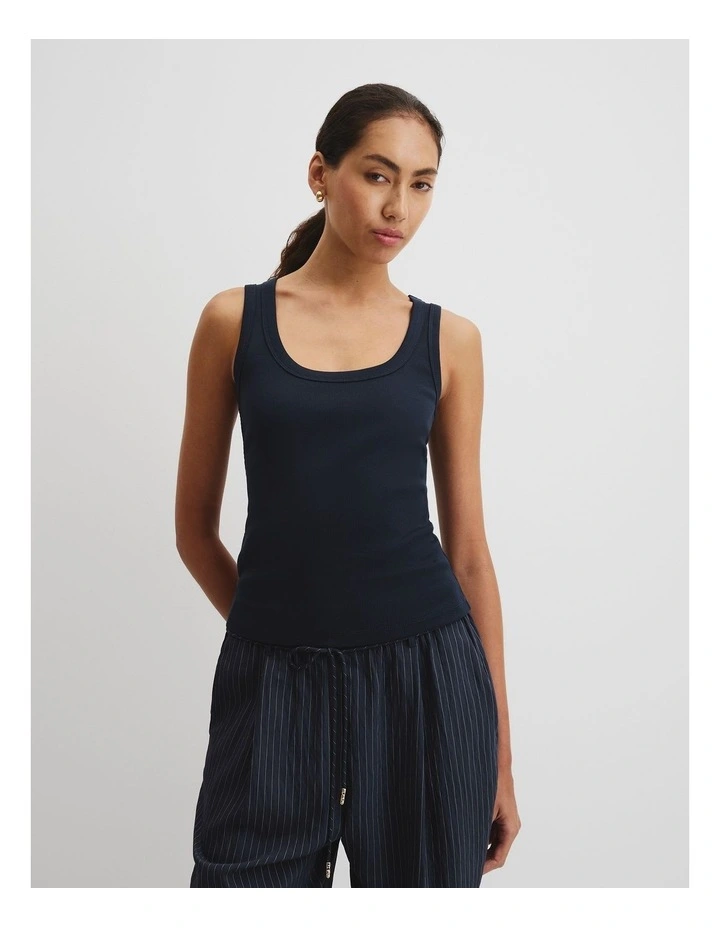 Australian Cotton Scoop Rib Tank in Navy image 2