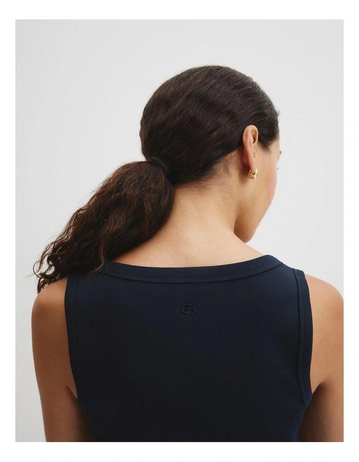 Australian Cotton Scoop Rib Tank in Navy image 3