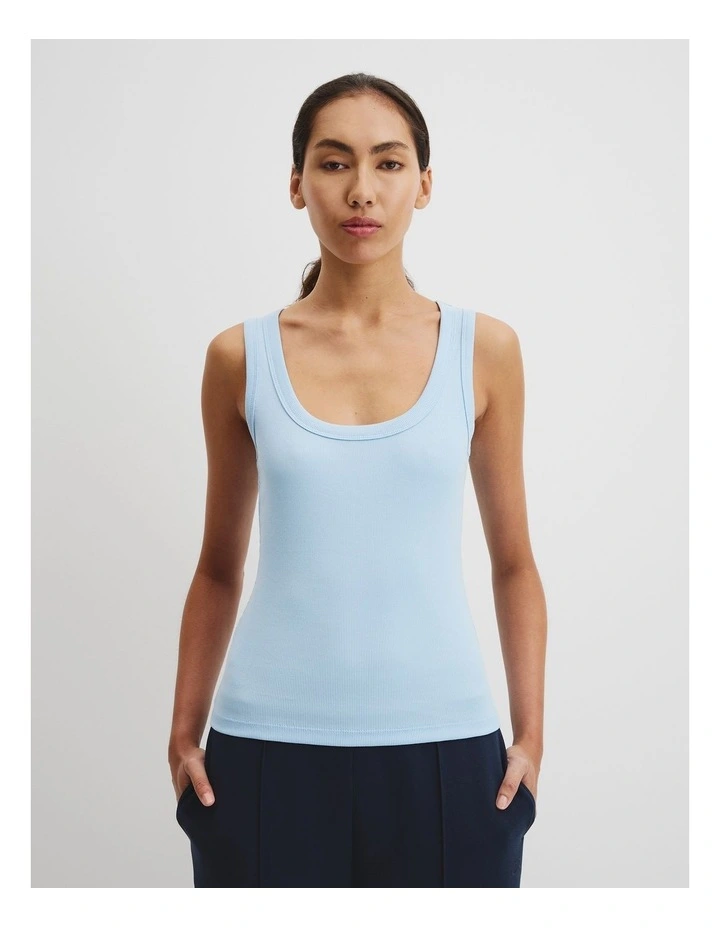 Australian Cotton Scoop Rib Tank in Light Storm Blue image 1
