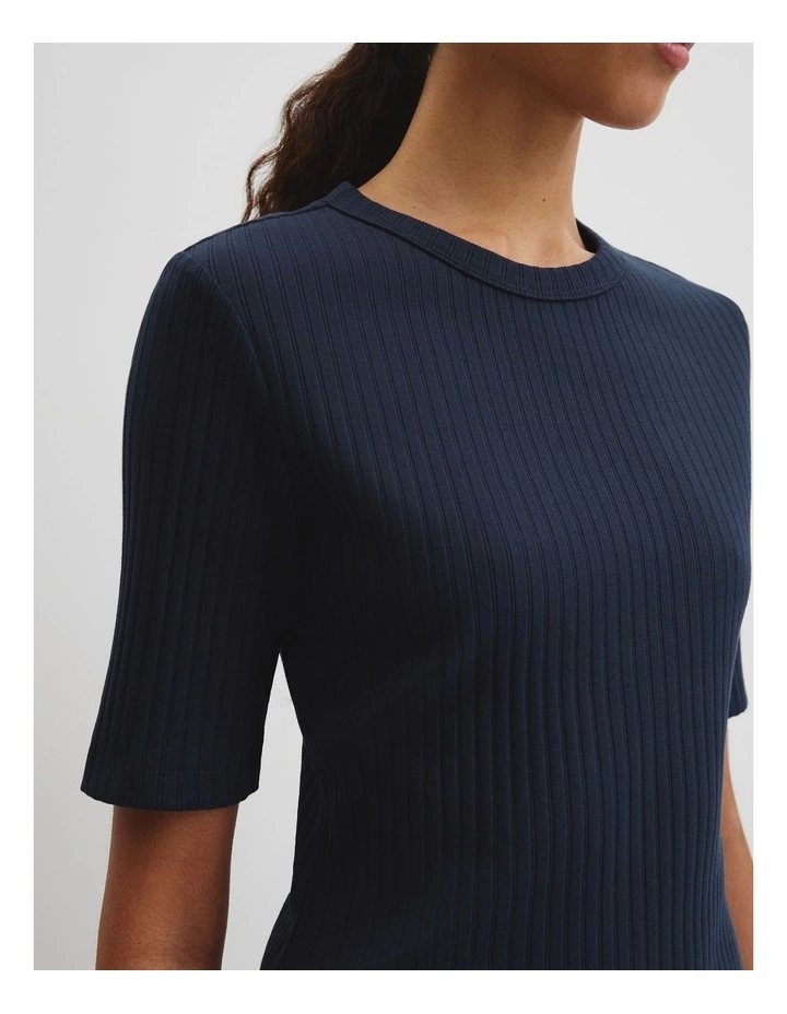 Australian Cotton Blend Short Sleeve Fitted T-shirt in Navy image 2