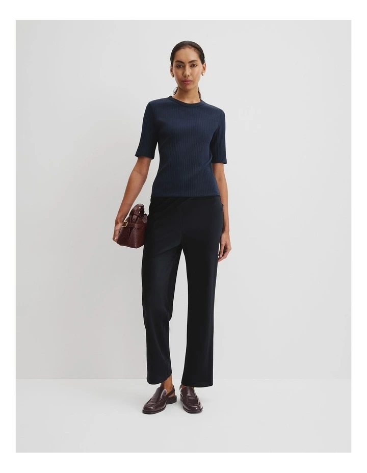 Australian Cotton Blend Short Sleeve Fitted T-shirt in Navy image 3