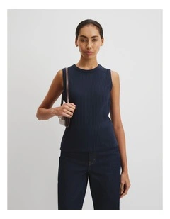 Australian Cotton Blend Fitted Rib Tank in Navy
