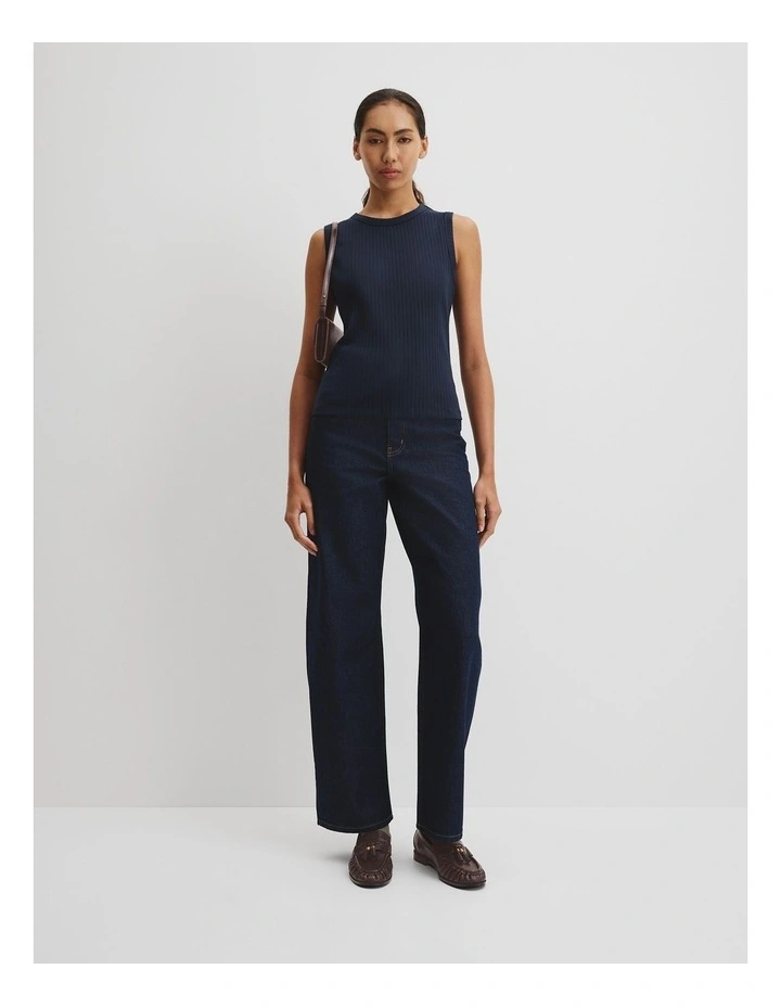 Australian Cotton Blend Fitted Rib Tank in Navy image 3