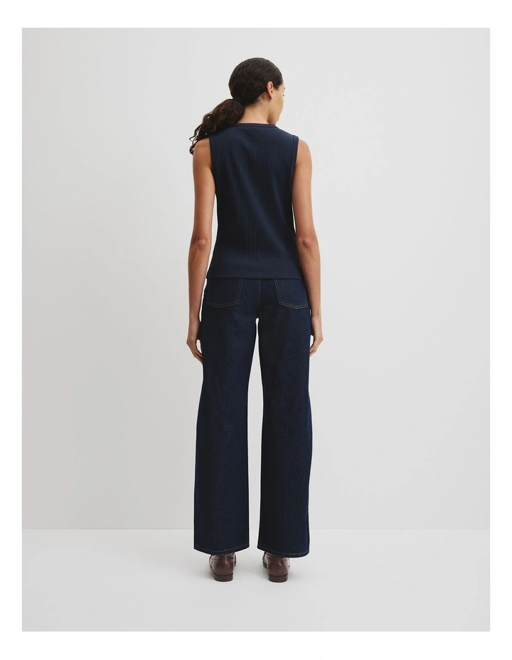 Australian Cotton Blend Fitted Rib Tank in Navy image 4