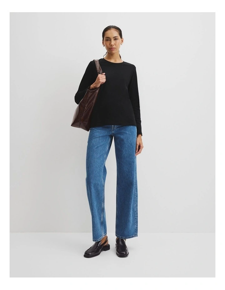 Australian Good Earth Cotton Textured Slub Long Sleeve T-shirt in Black image 3