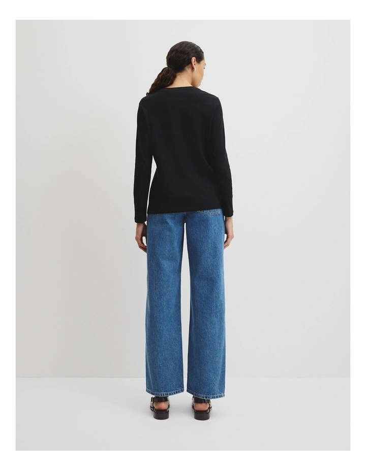 Australian Good Earth Cotton Textured Slub Long Sleeve T-shirt in Black image 4