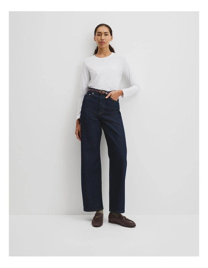 Australian Good Earth Cotton(TM) Textured Slub Long Sleeve T-shirt in White image 1