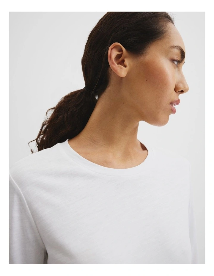 Australian Good Earth Cotton(TM) Textured Slub Long Sleeve T-shirt in White image 3