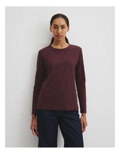 Australian Good Earth Cotton(TM) Textured Slub Long Sleeve T-shirt in Plum